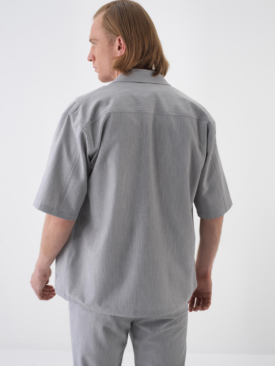 Gri Doğal Dökümlü Oversize Gömlek - 4