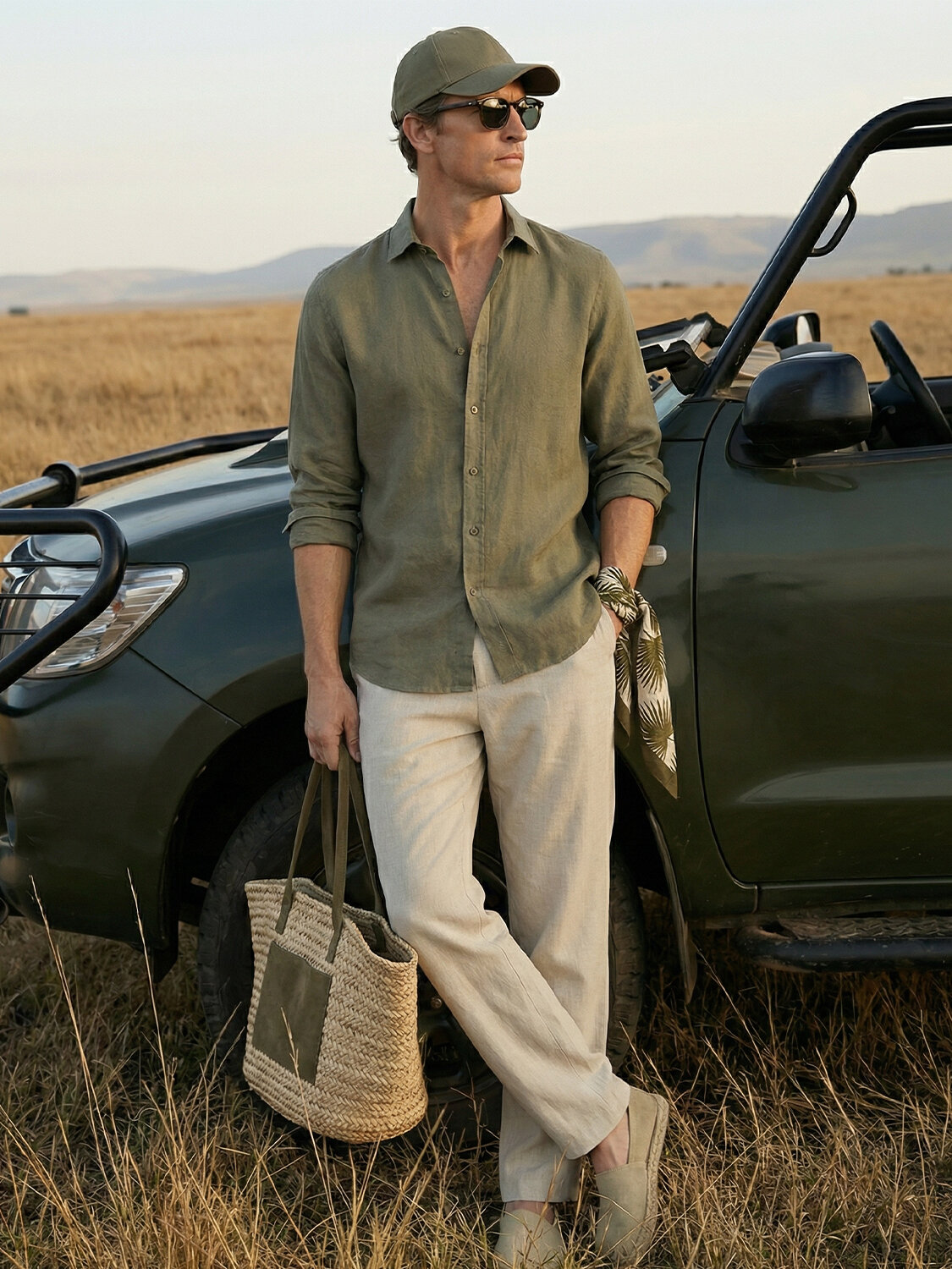 Haki %100 Keten Regular Fit Gömlek