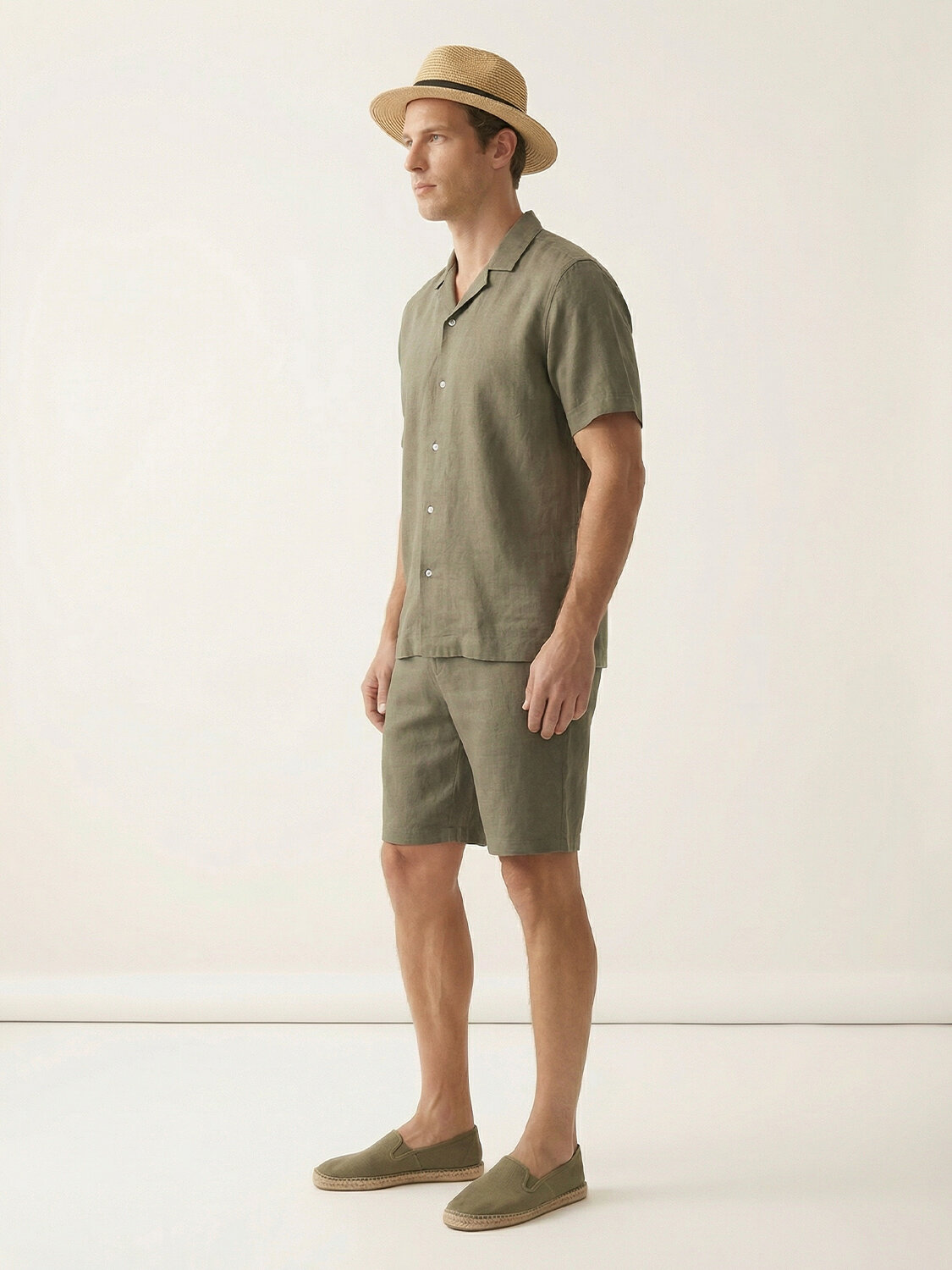 Haki %100 Keten Regular Fit Gömlek - 4