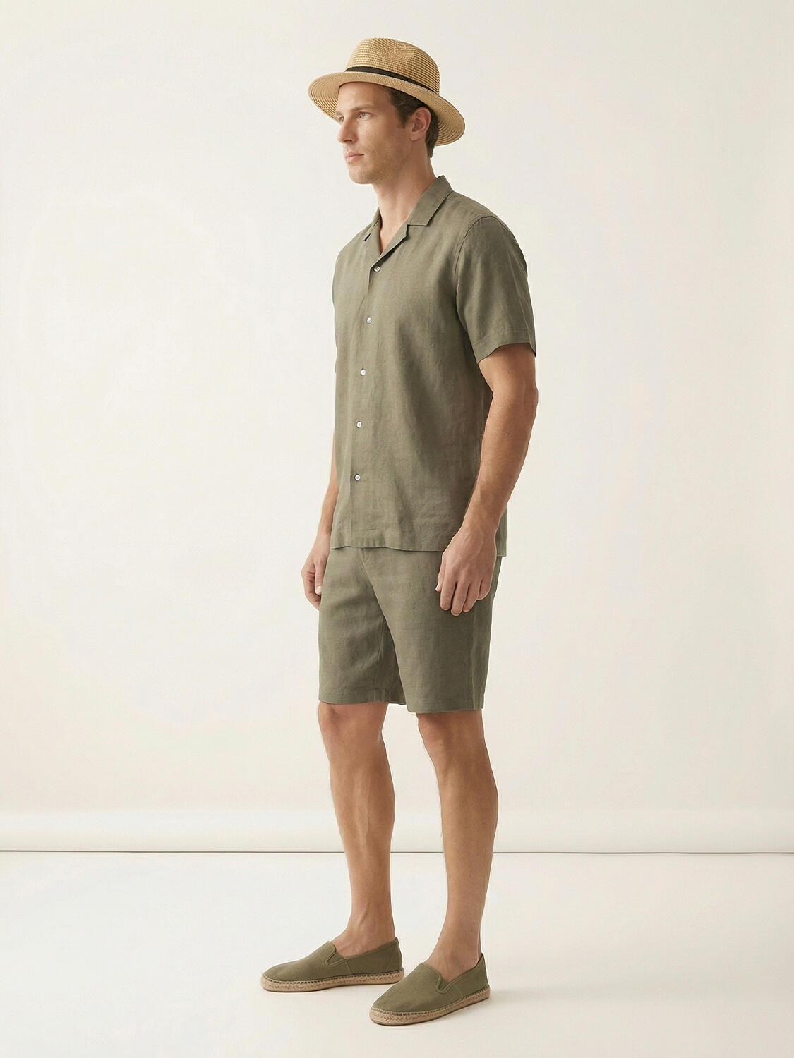 Haki %100 Keten Regular Fit Gömlek - 4