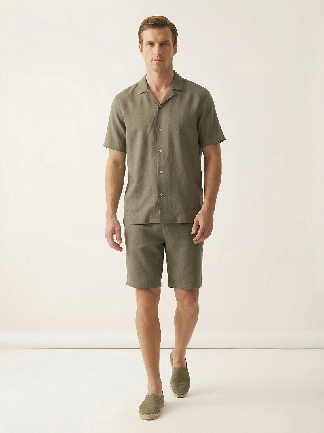 Haki %100 Keten Regular Fit Gömlek - 3