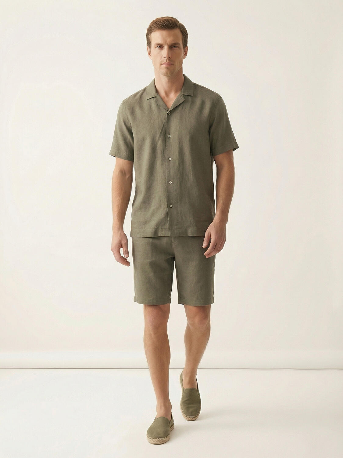 Haki %100 Keten Regular Fit Gömlek - 3