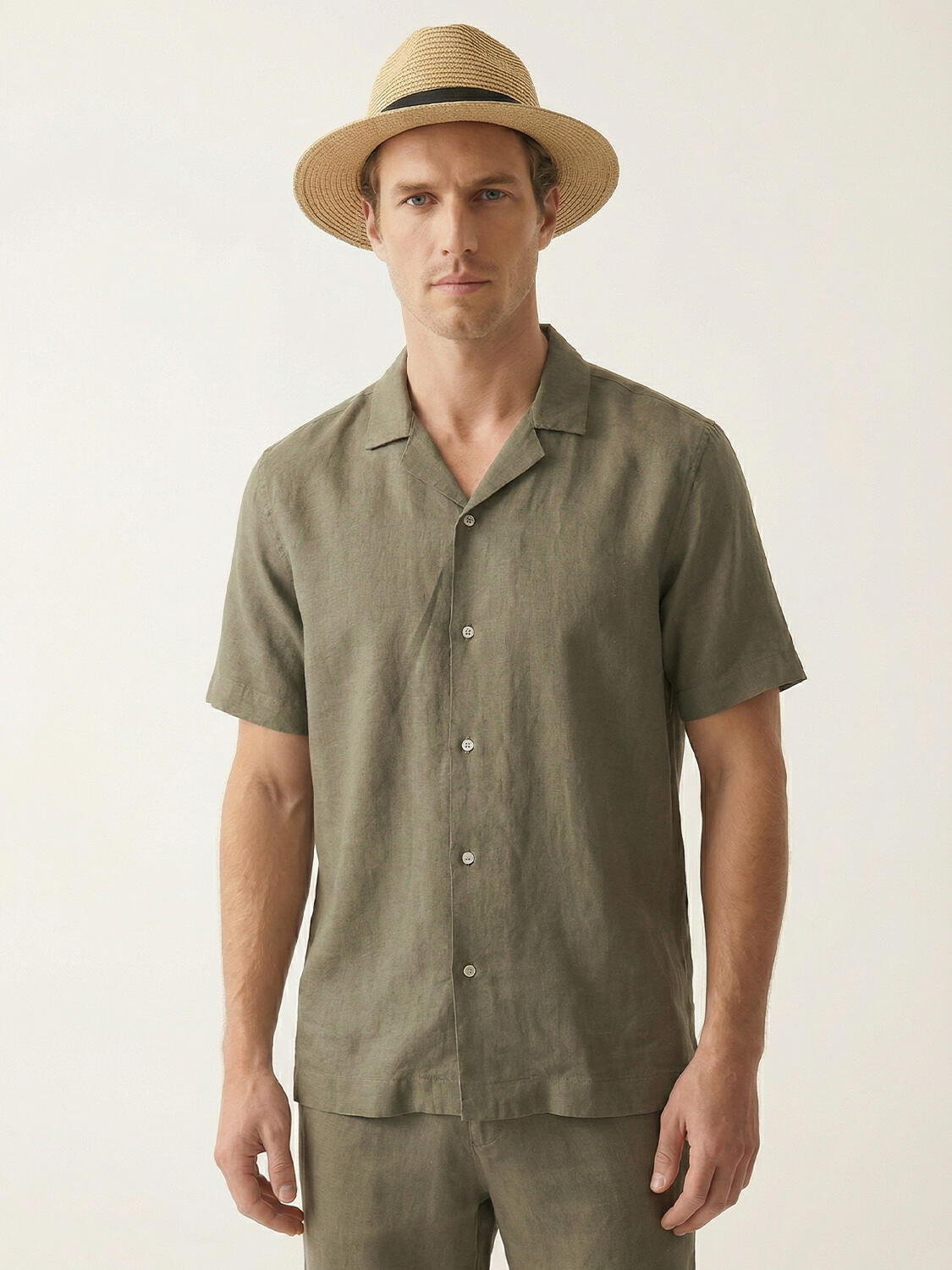 Haki %100 Keten Regular Fit Gömlek - 1
