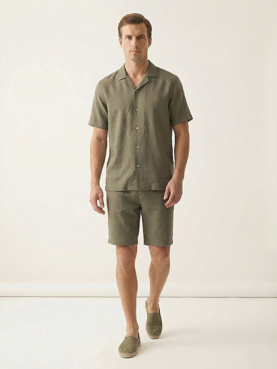 Haki %100 Keten Regular Fit Gömlek (4)