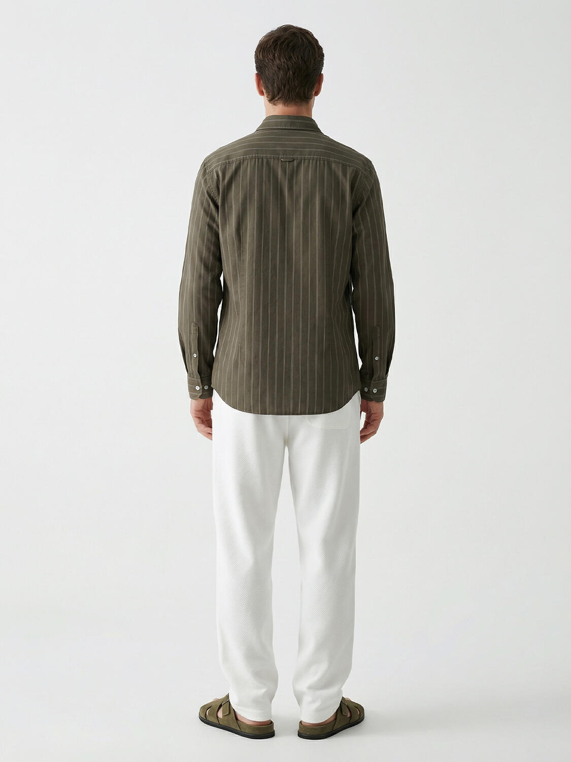 Haki %100 Keten Regular Fit Gömlek - 3