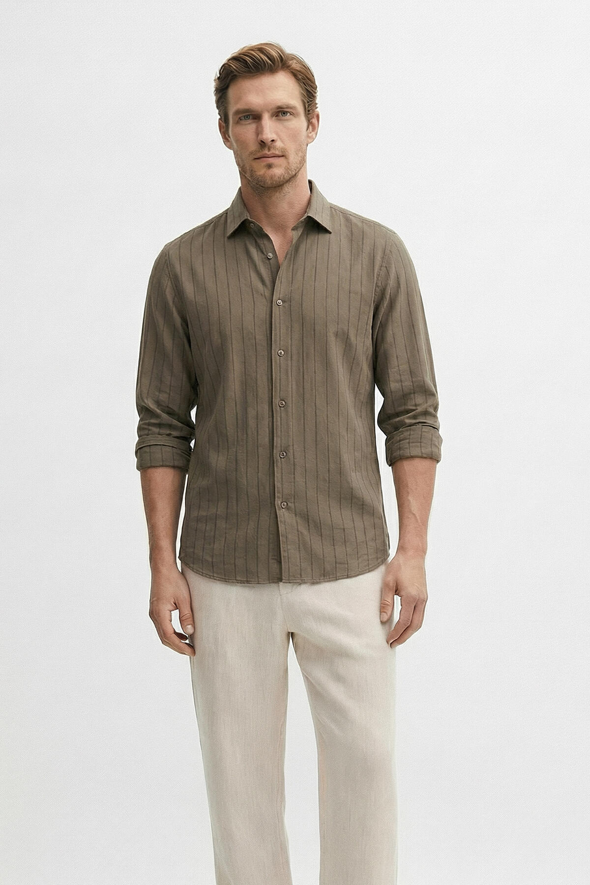 Haki Modal Karışımlı Regular Fit Gömlek - 1