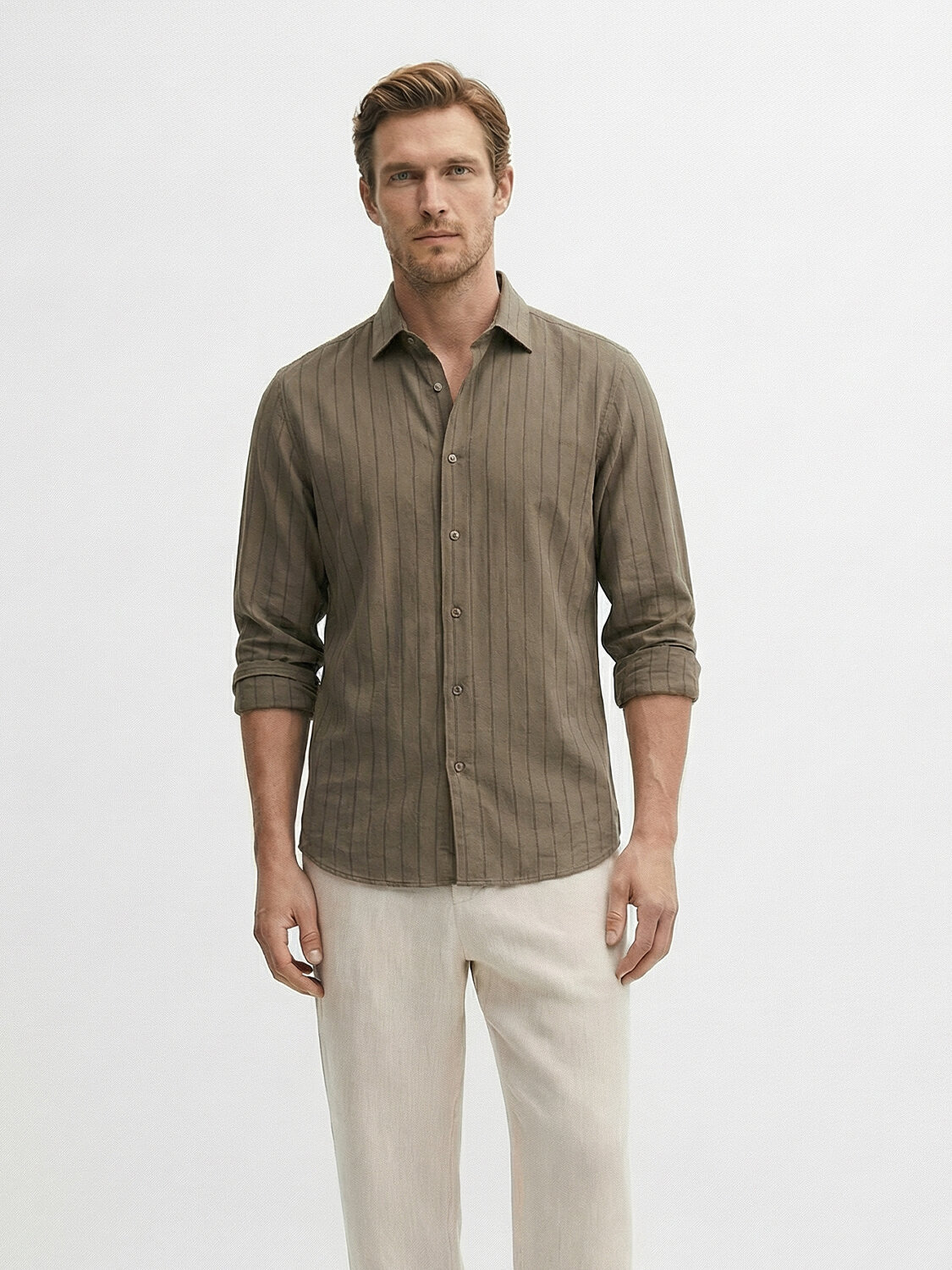 Haki Modal Karışımlı Regular Fit Gömlek
