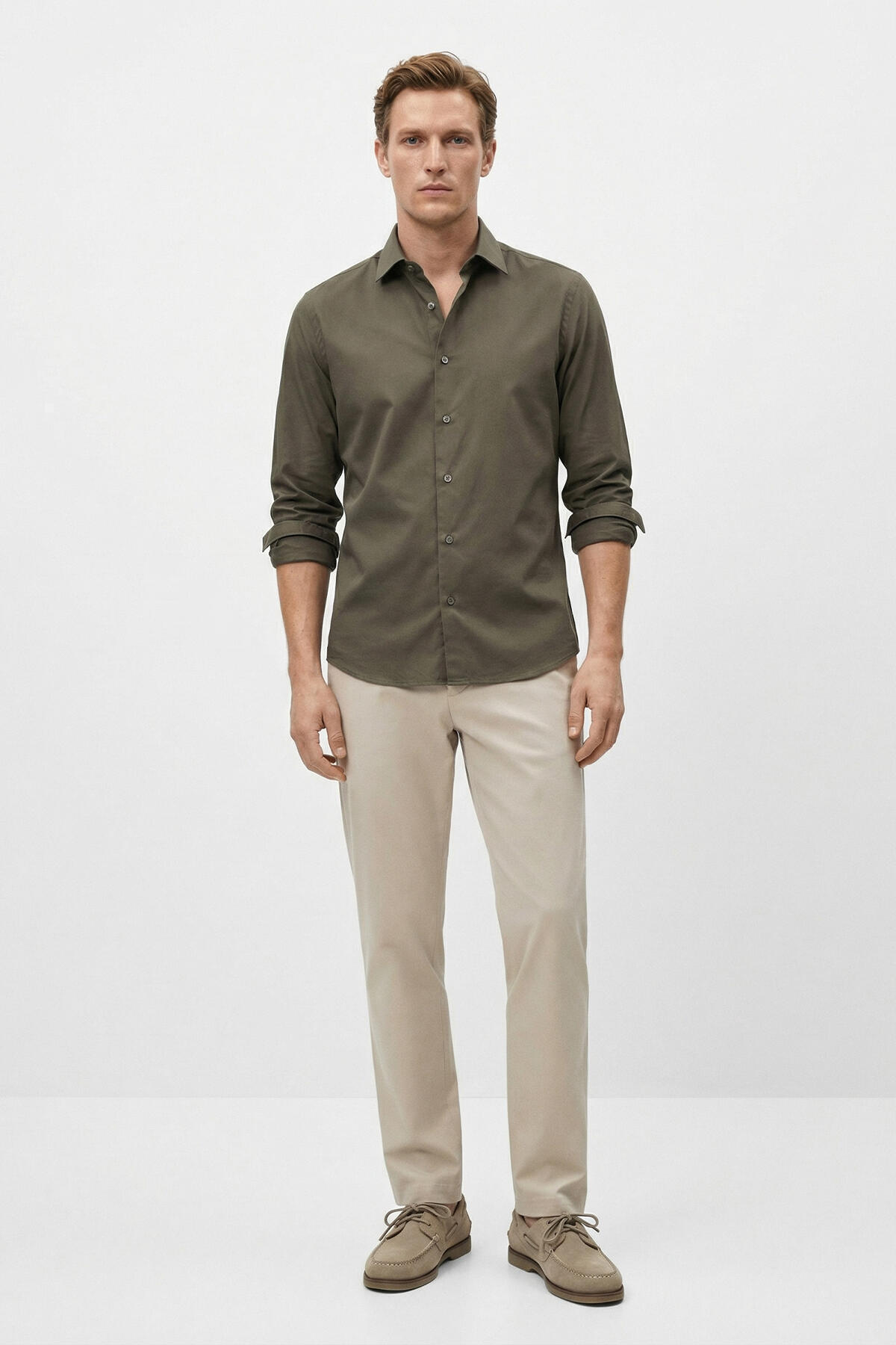 Haki Pamuk Dokulu Slim Fit Gömlek - 2