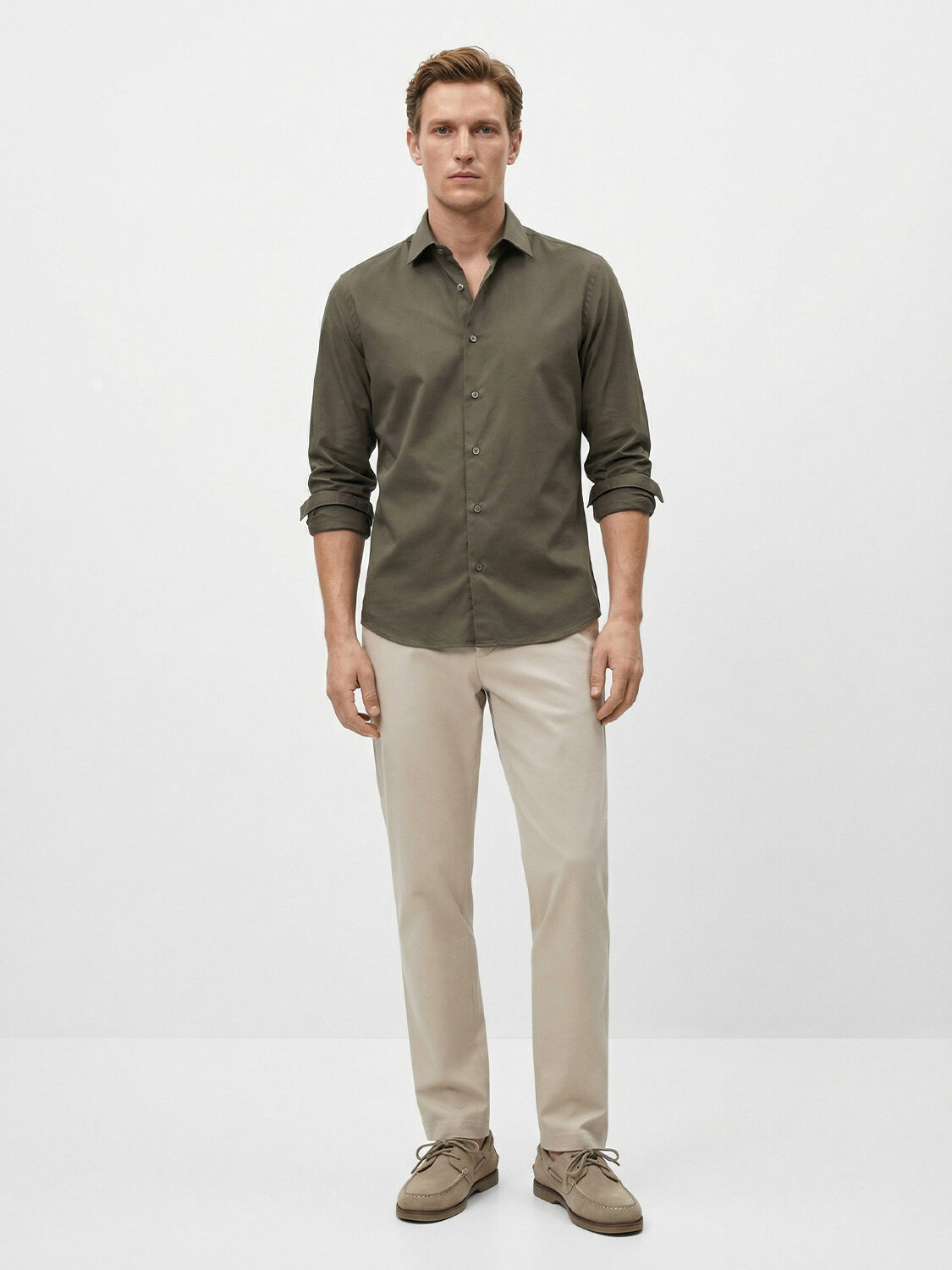 Haki Pamuk Dokulu Slim Fit Gömlek (1)