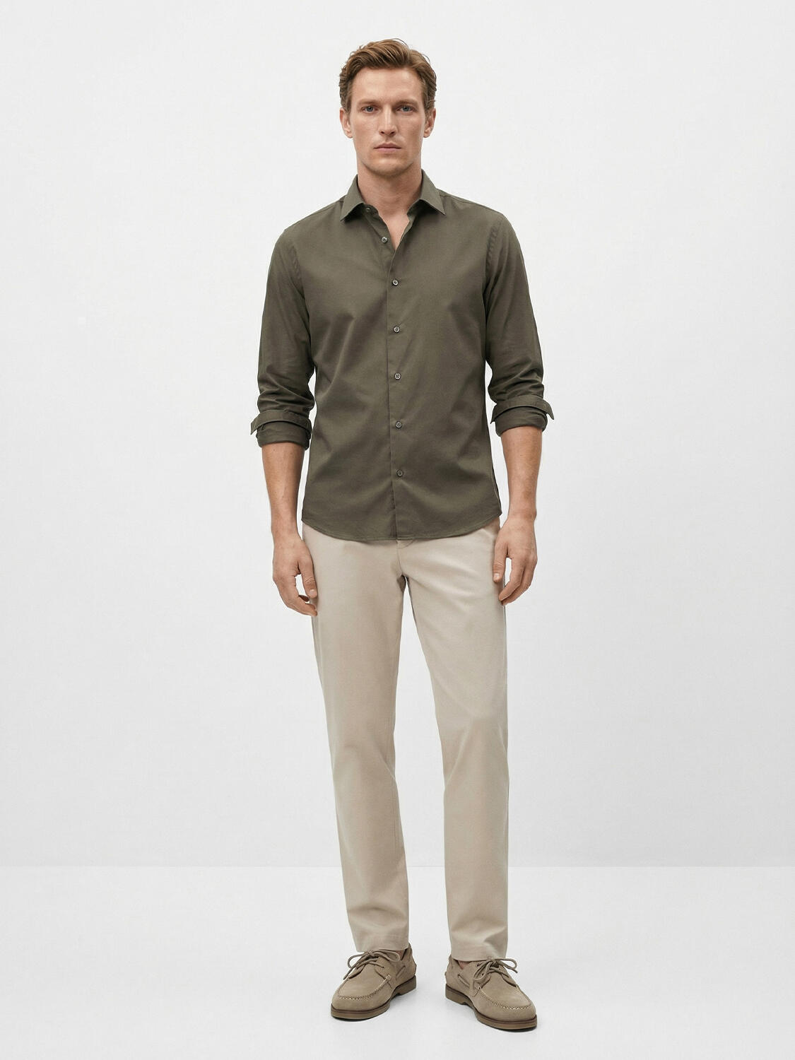 Haki Pamuk Dokulu Slim Fit Gömlek - 2