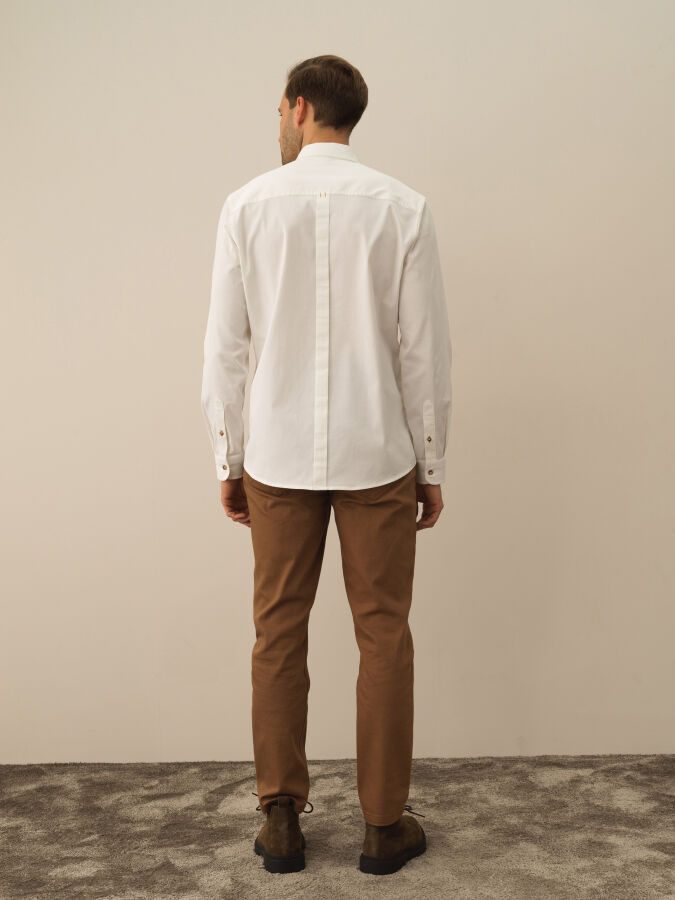 Kırık Beyaz Pamuk Dokulu Regular Fit Gömlek - Xint