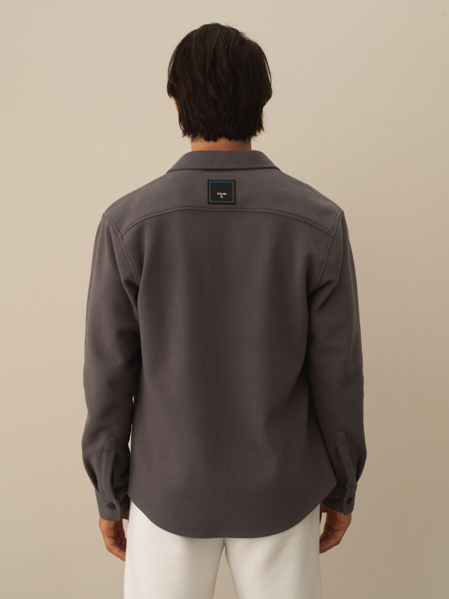 Koyu Gri Pamuk Dokulu Regular Fit Gömlek - 5