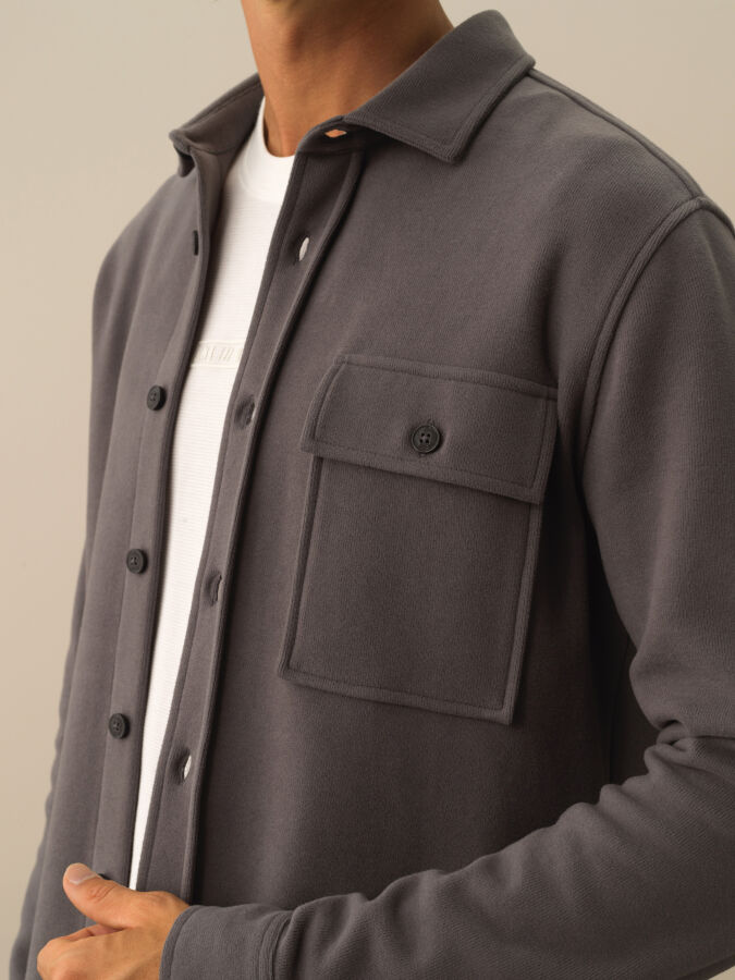 Koyu Gri Pamuk Dokulu Regular Fit Gömlek - Xint