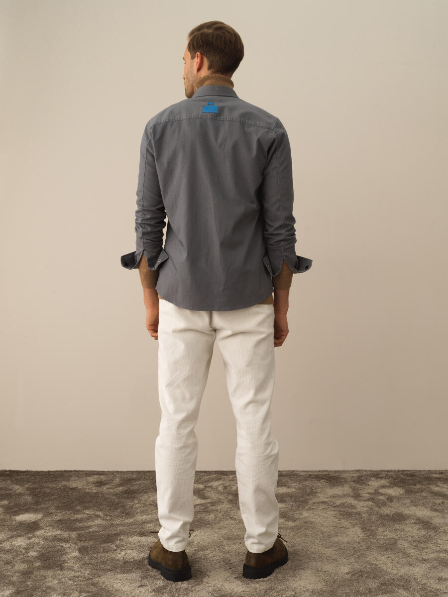 Koyu Gri Pamuk Dokulu Regular Fit Gömlek - 3