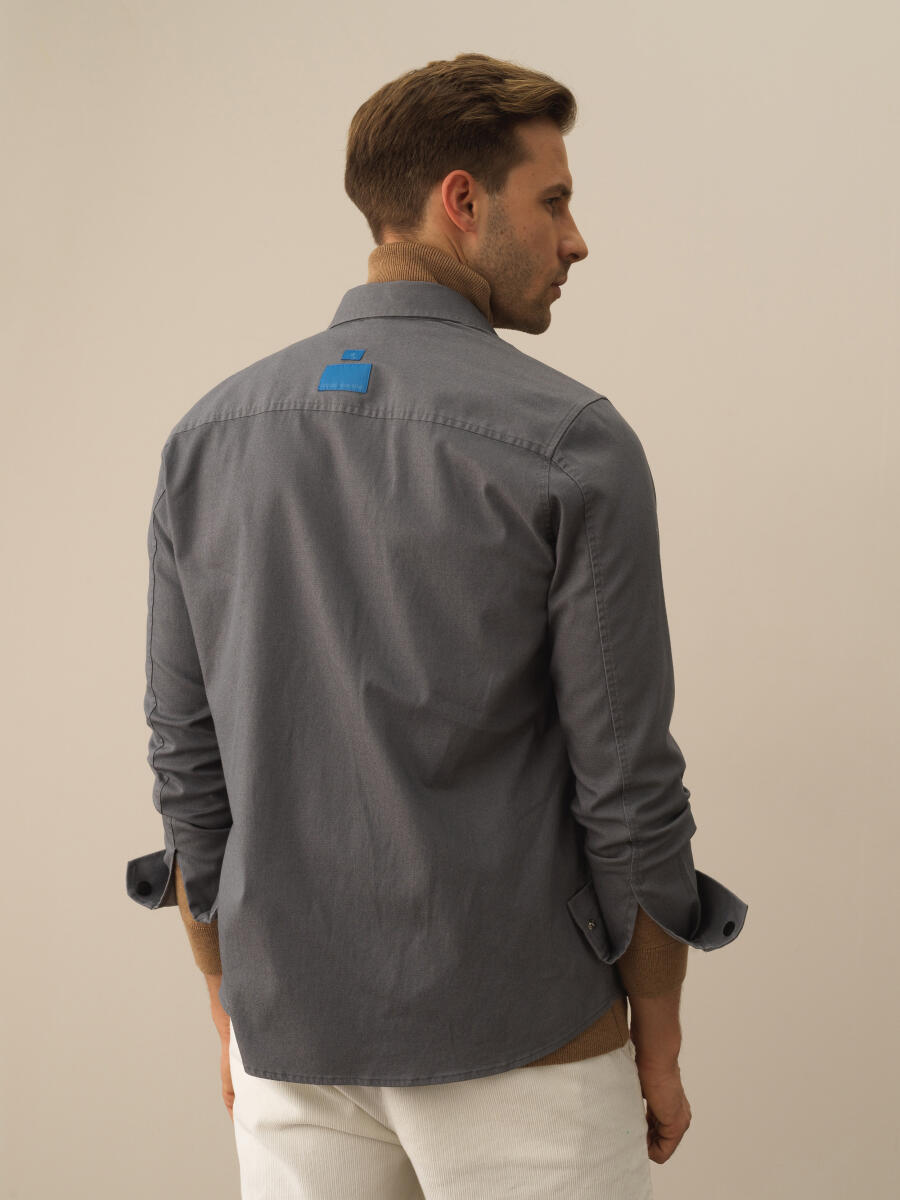 Koyu Gri Pamuk Dokulu Regular Fit Gömlek - 4