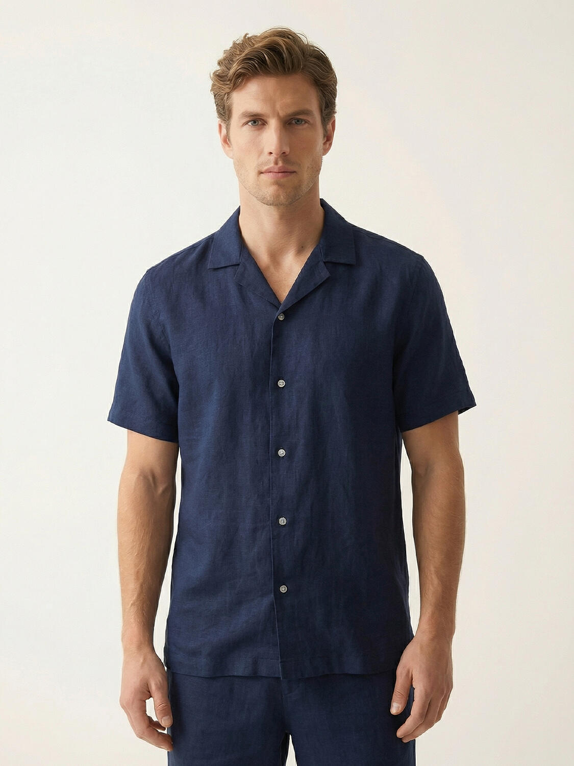 Lacivert %100 Keten Regular Fit Gömlek - 1