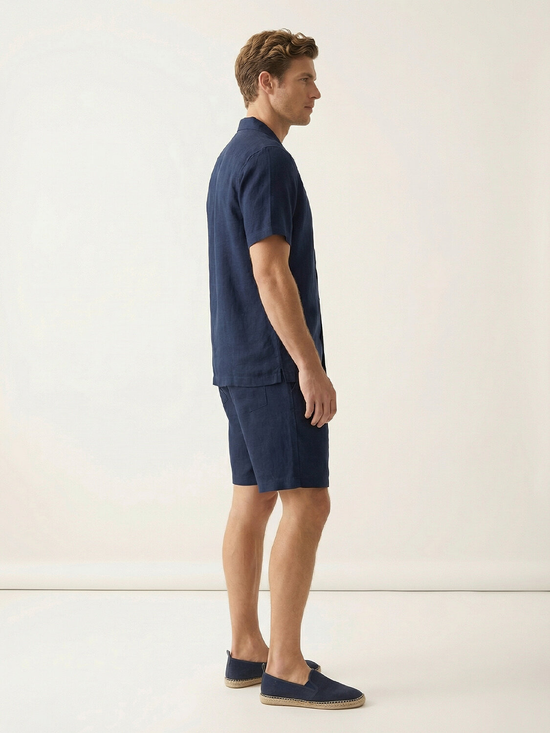 Lacivert %100 Keten Regular Fit Gömlek - 3