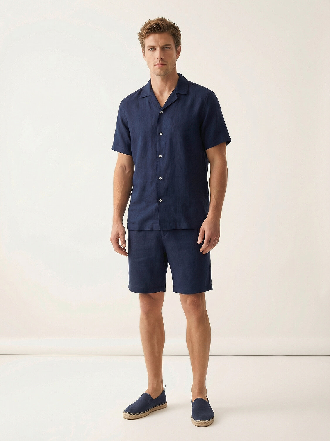 Lacivert %100 Keten Regular Fit Gömlek - 4