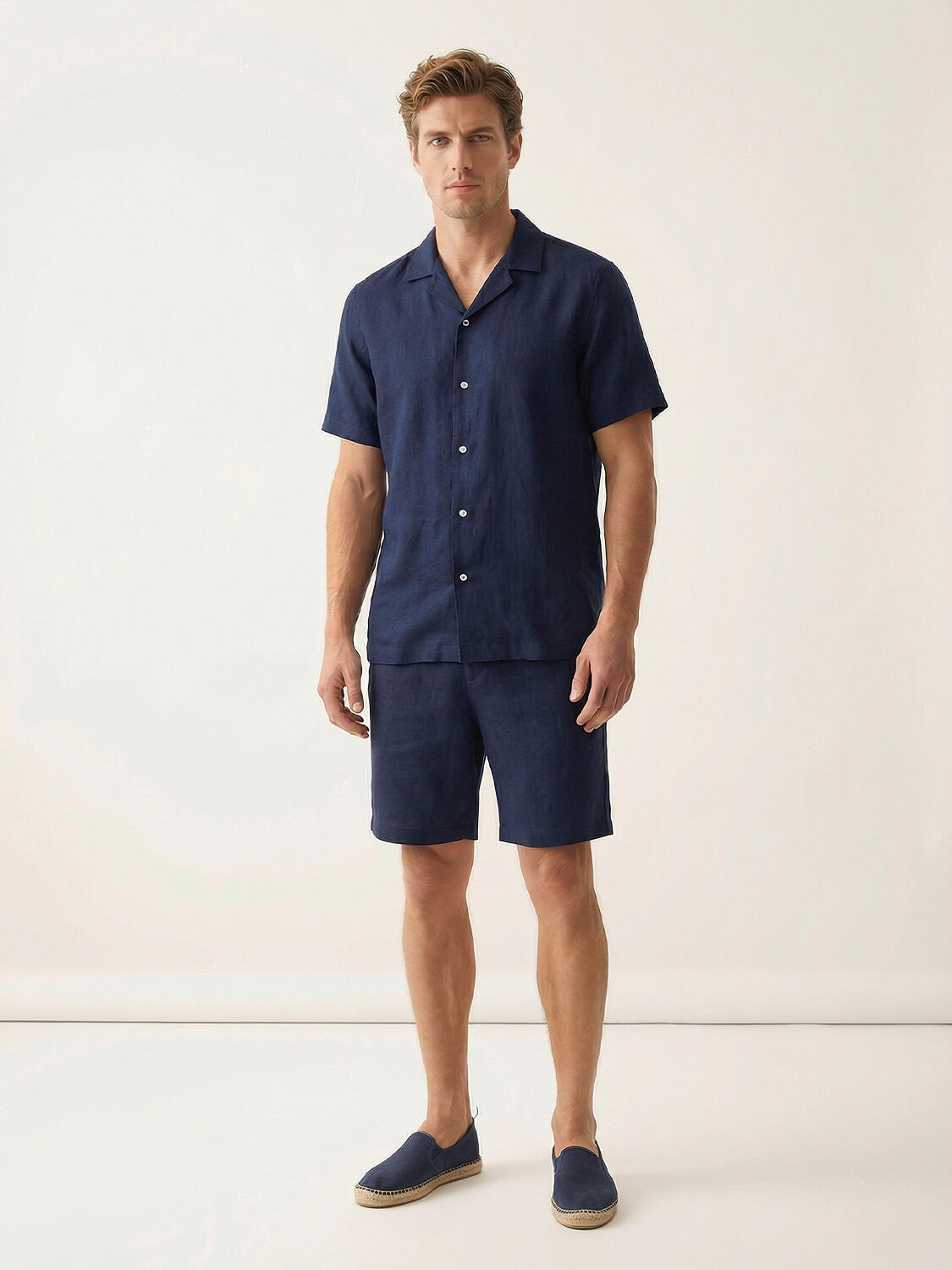 Lacivert %100 Keten Regular Fit Gömlek - 4