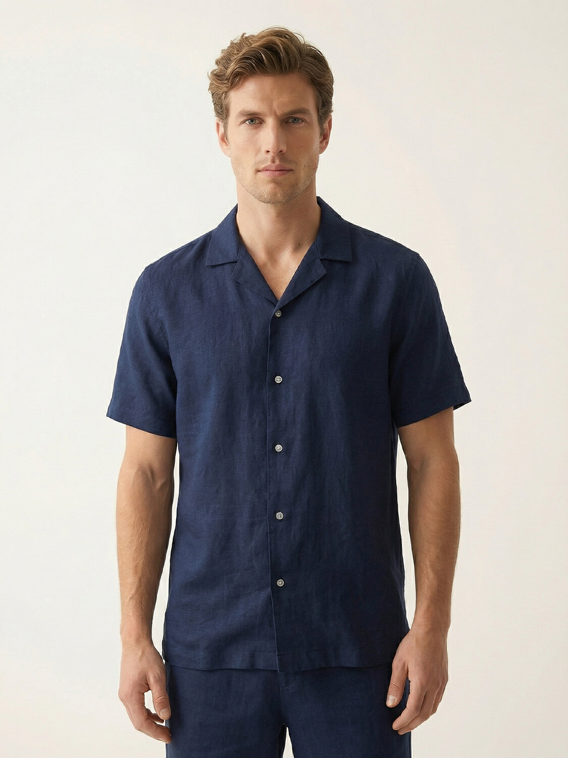 Lacivert %100 Keten Regular Fit Gömlek