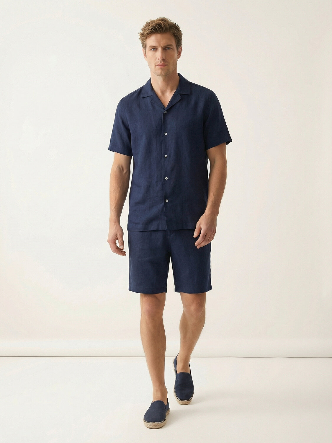 Lacivert %100 Keten Regular Fit Gömlek (1)