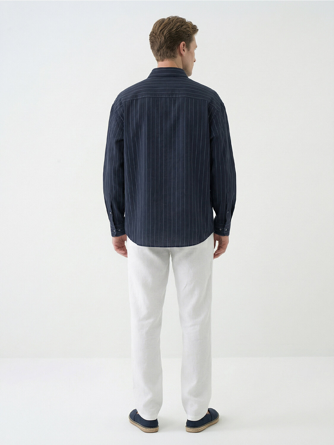 Lacivert %100 Keten Regular Fit Gömlek - 3