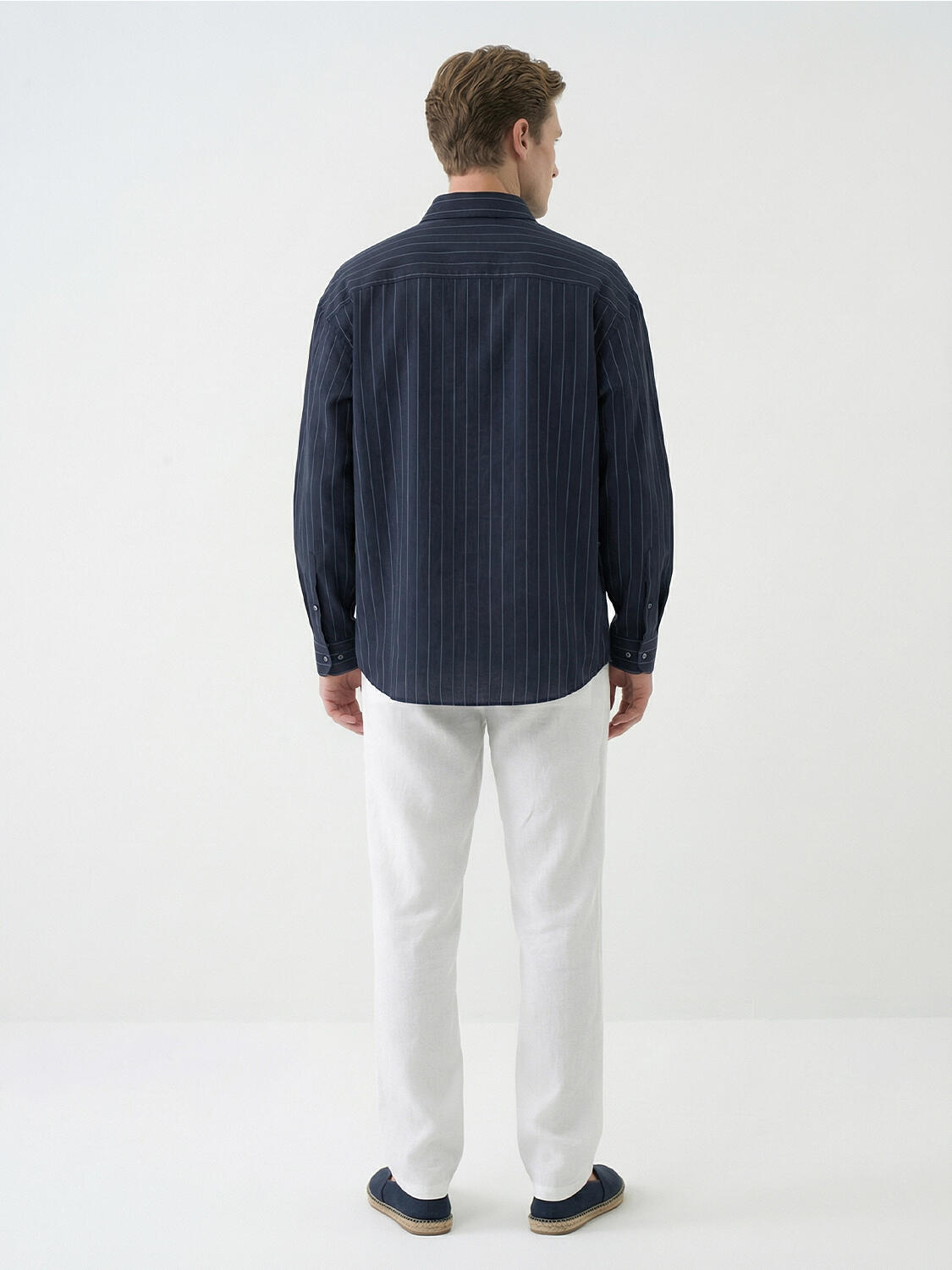 Lacivert %100 Keten Regular Fit Gömlek - 3