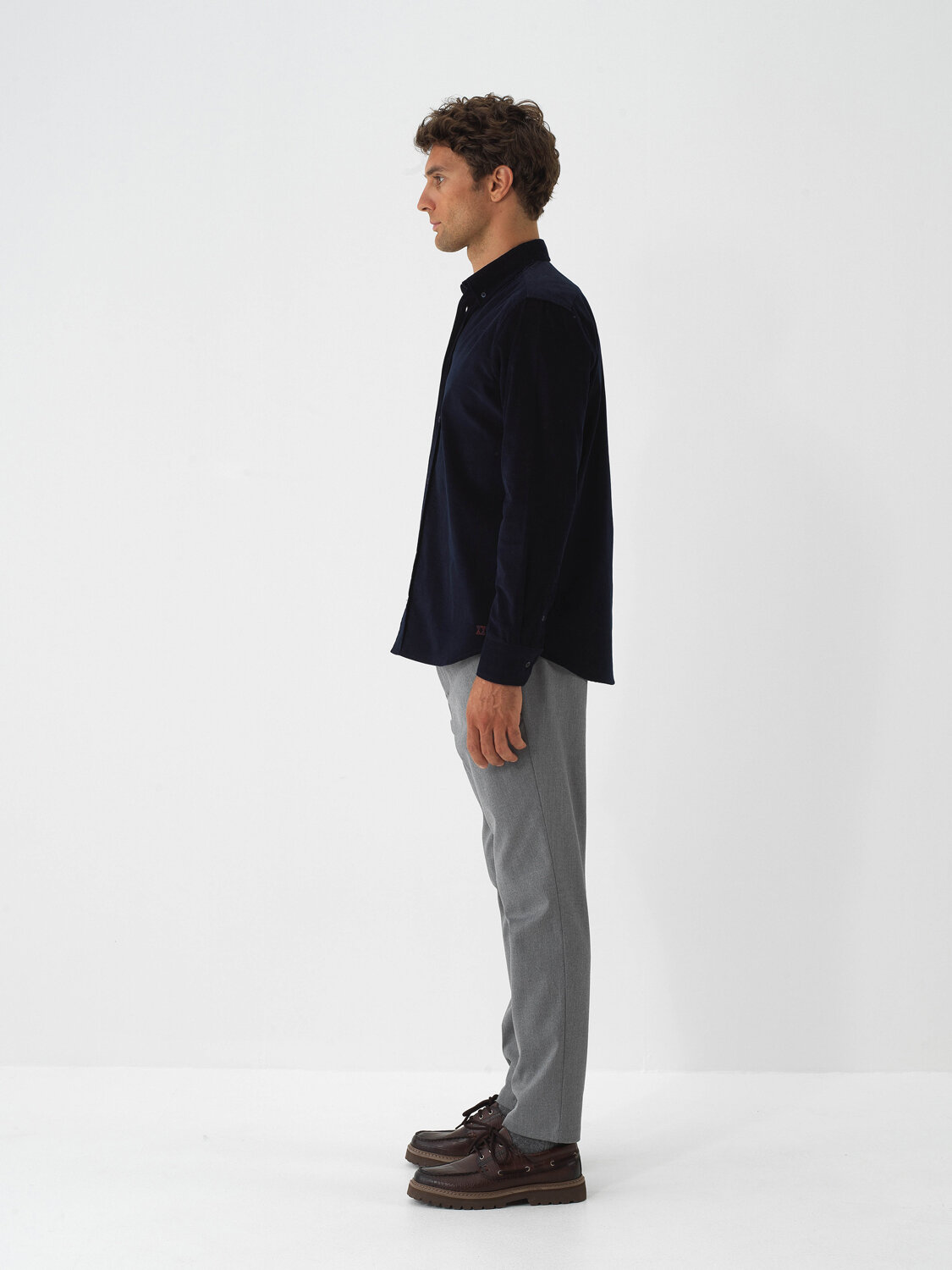 Lacivert Lüks Dokulu Soft Kadife Regular Fit Gömlek - Xint