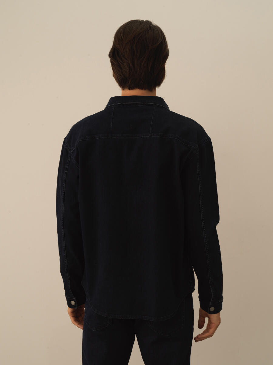 Lacivert Pamuk Dokulu Regular Fit Gömlek - 4