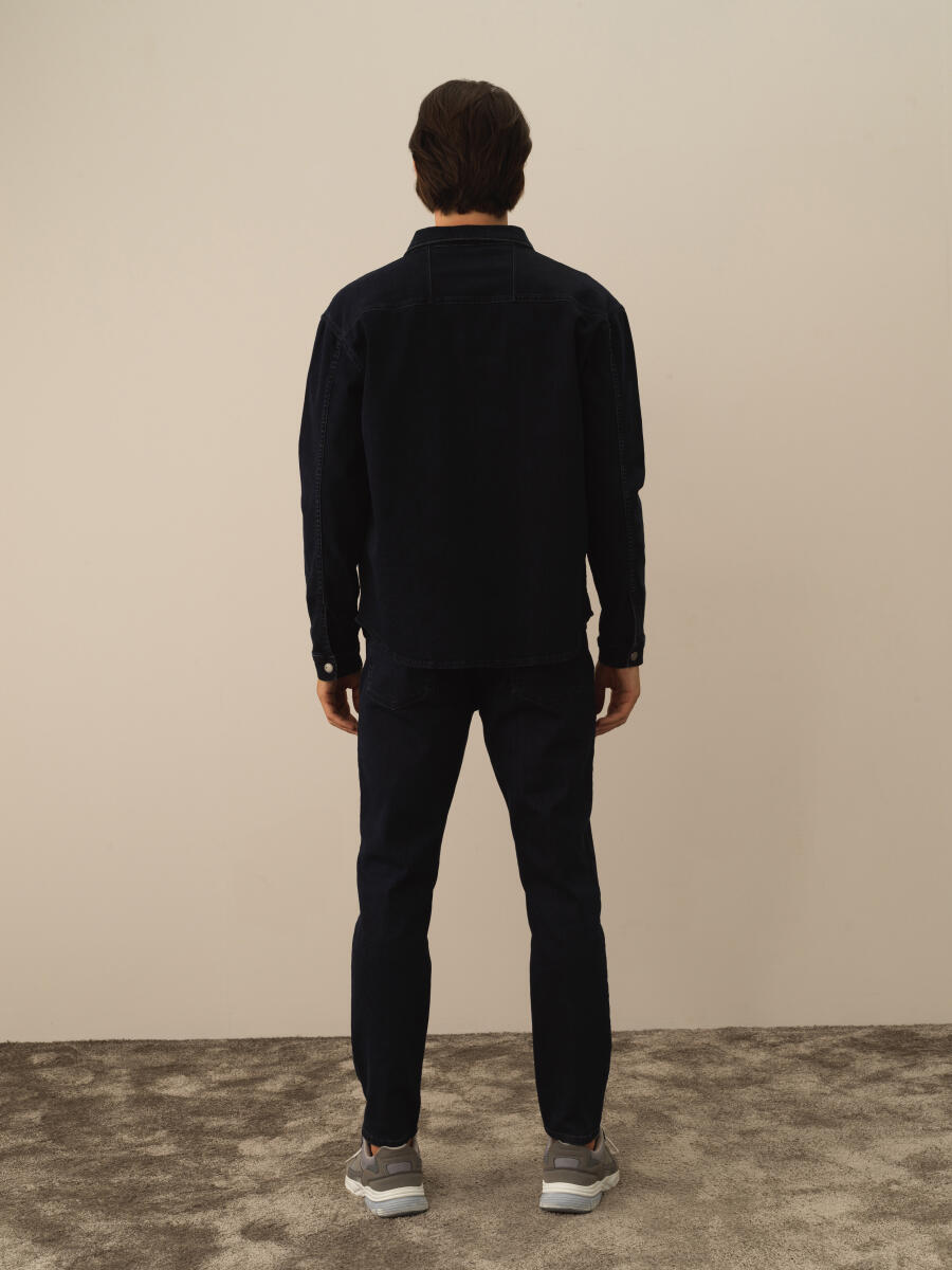 Lacivert Pamuk Dokulu Regular Fit Gömlek - 5