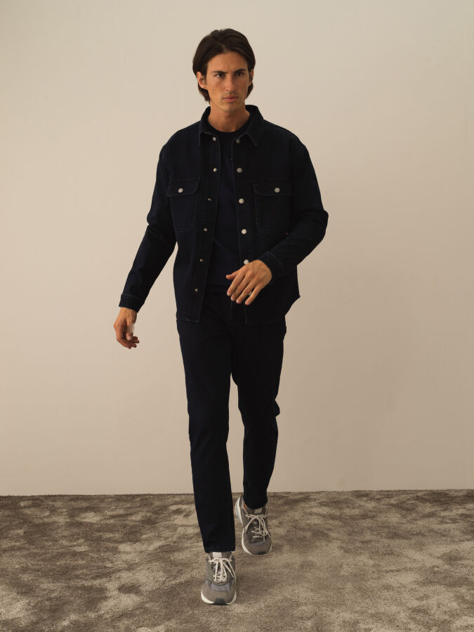 Lacivert Pamuk Dokulu Regular Fit Gömlek - Xint