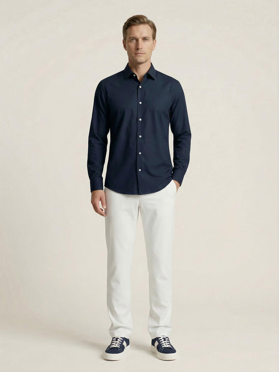 Lacivert Pamuk Dokulu Slim Fit Gömlek - 2