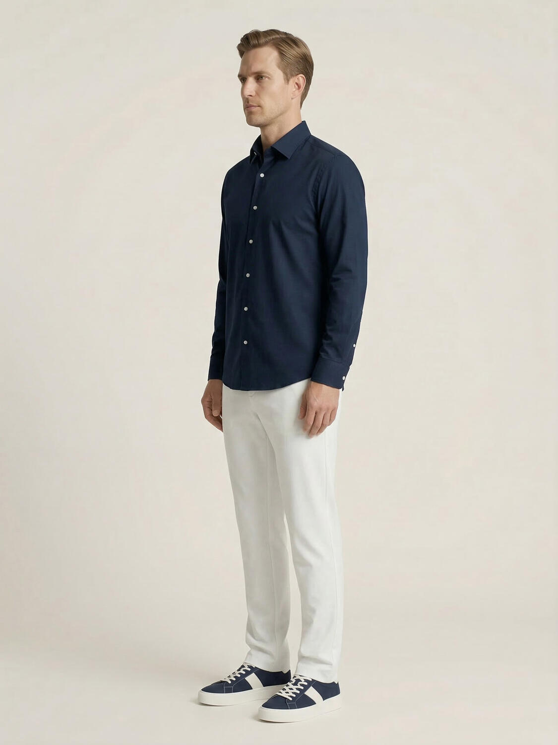 Lacivert Pamuk Dokulu Slim Fit Gömlek - 3