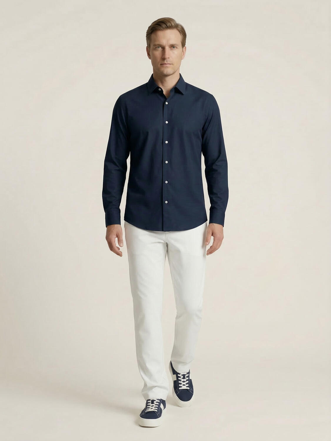 Lacivert Pamuk Dokulu Slim Fit Gömlek - 4