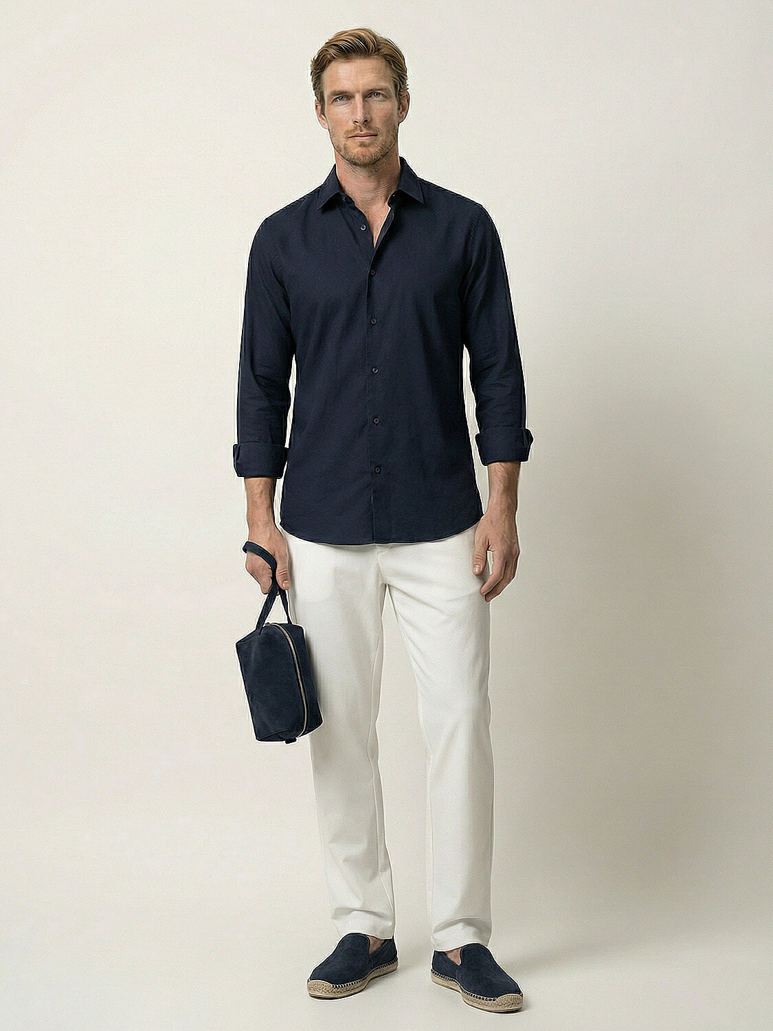 Lacivert Pamuk Dokulu Slim Fit Gömlek (1)