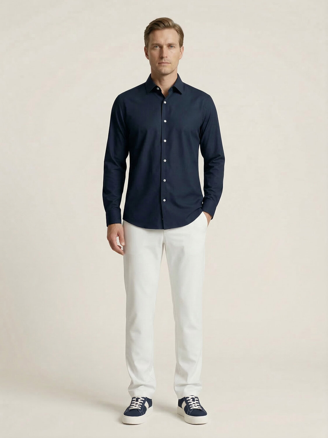 Lacivert Pamuk Dokulu Slim Fit Gömlek (1)