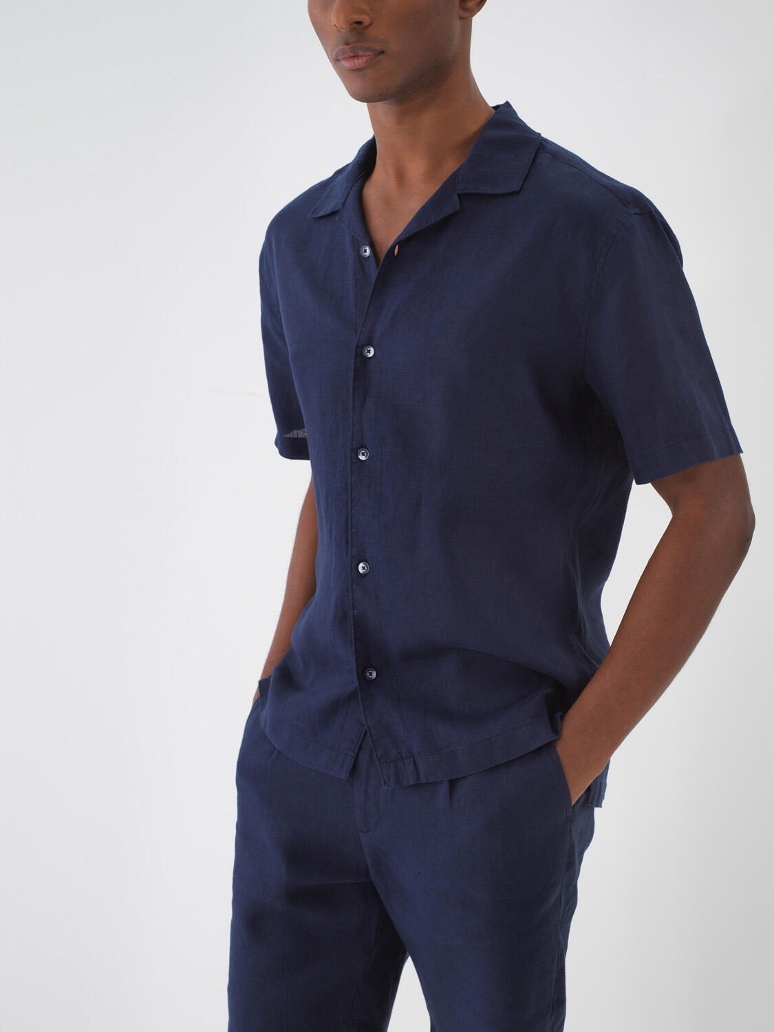 Lacivert %100 Keten Regular Fit Gömlek