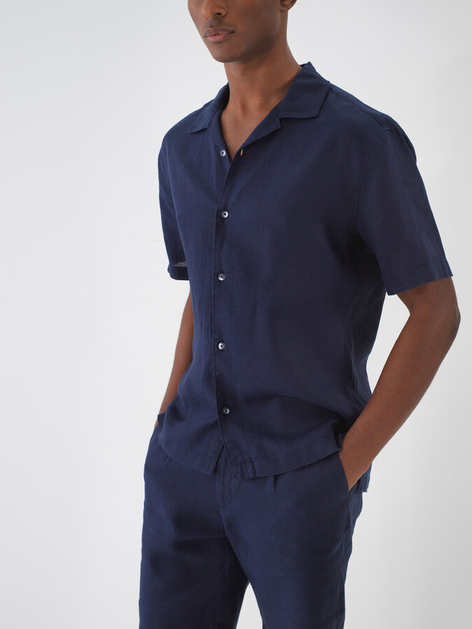 Lacivert %100 Keten Regular Fit Gömlek