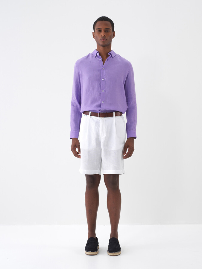 Lila %100 Keten Regular Fit Gömlek (1)