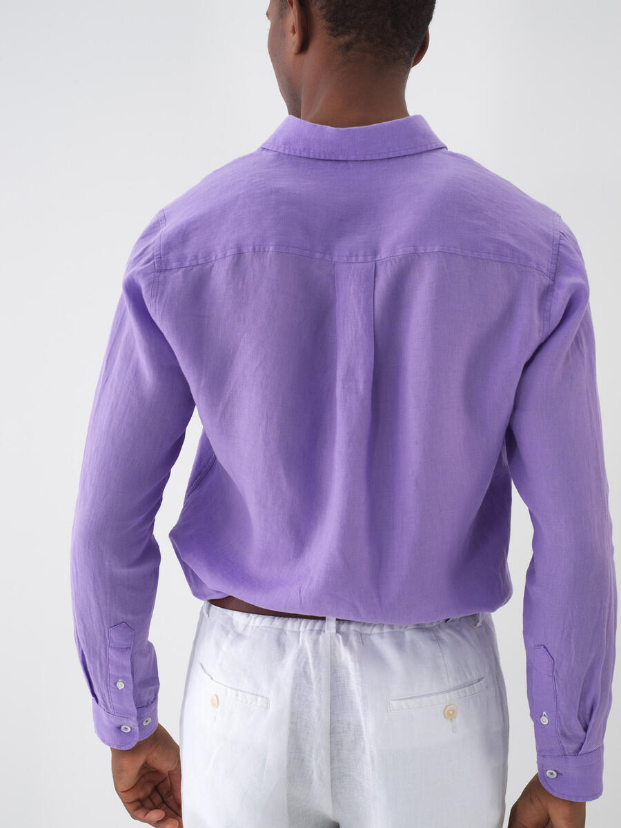 Lila %100 Keten Regular Fit Gömlek - 5