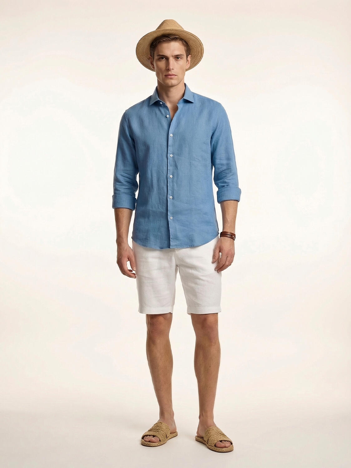 Mavi %100 Keten Regular Fit Gömlek - 2