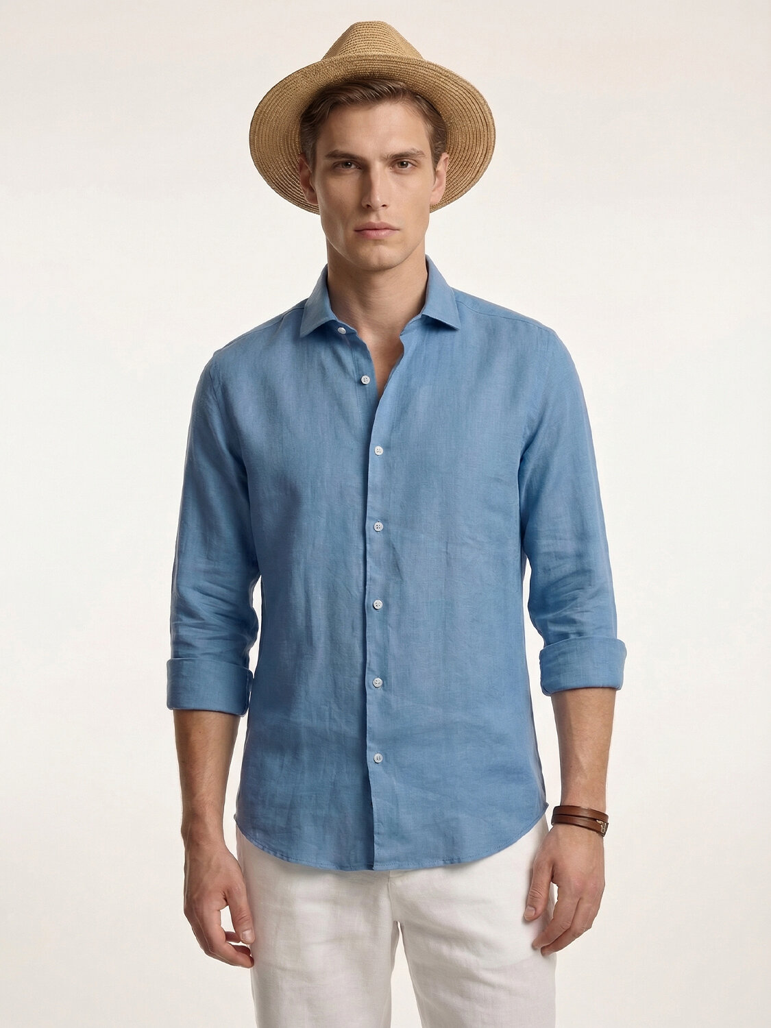 Mavi %100 Keten Regular Fit Gömlek