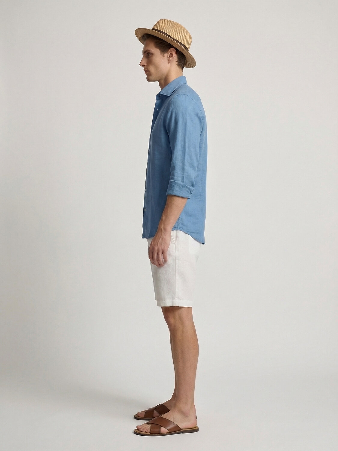 Mavi %100 Keten Regular Fit Gömlek - 3