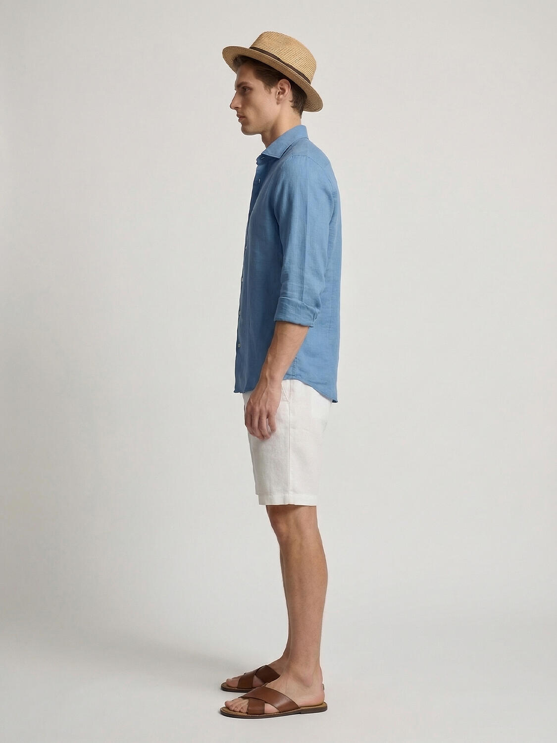 Mavi %100 Keten Regular Fit Gömlek - 3