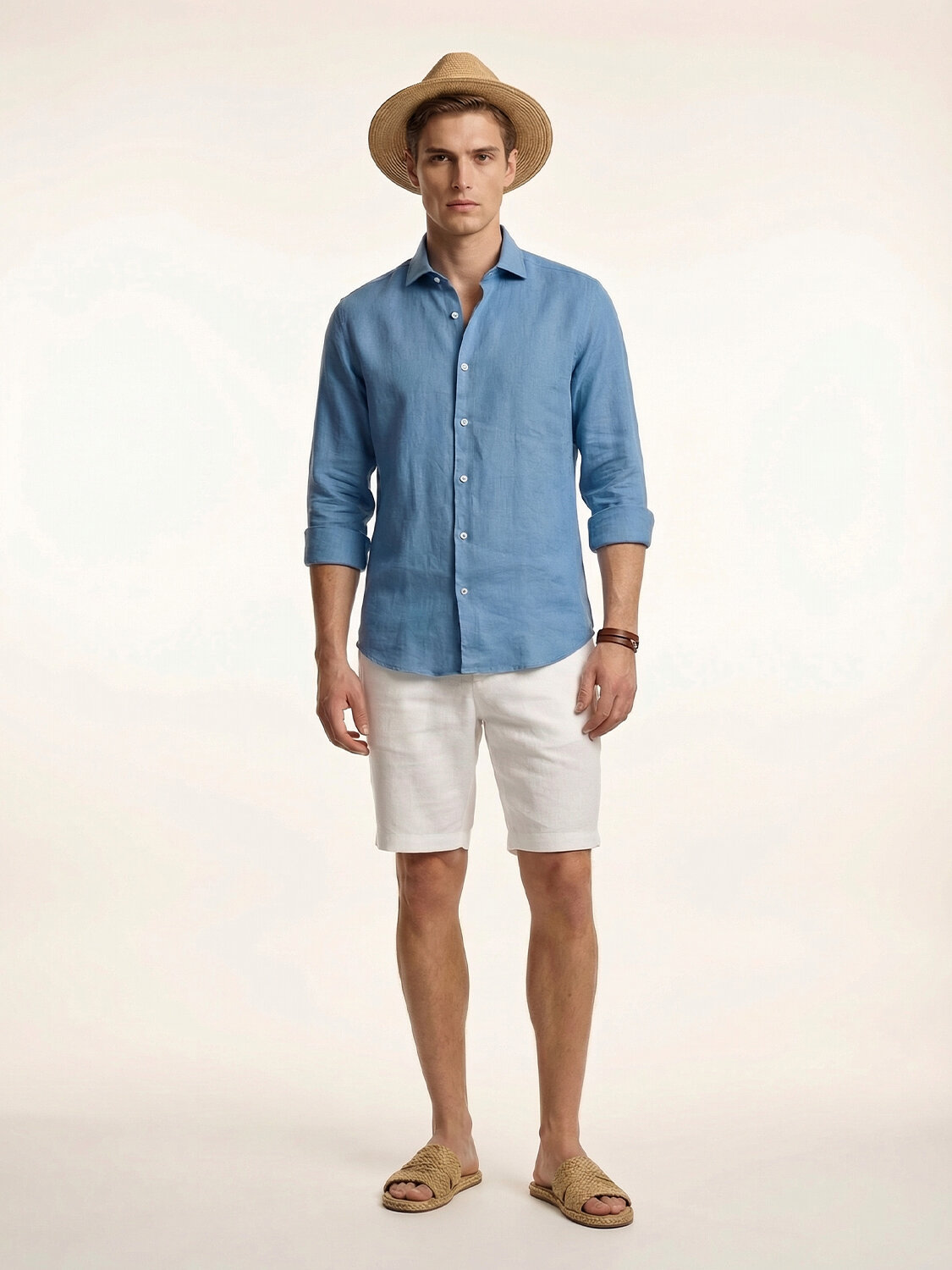 Mavi %100 Keten Regular Fit Gömlek (1)