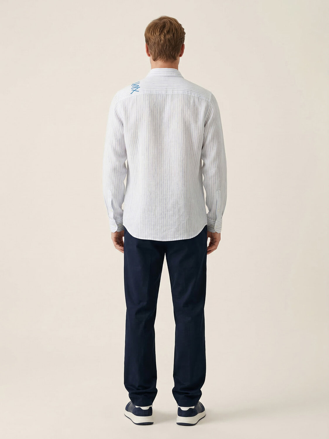 Mavi Keten Karışımlı Regular Fit Gömlek - 4