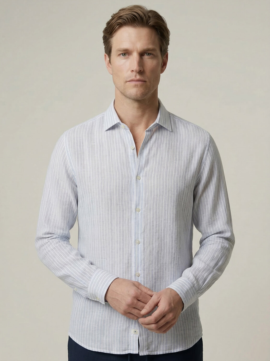 Mavi Keten Karışımlı Regular Fit Gömlek