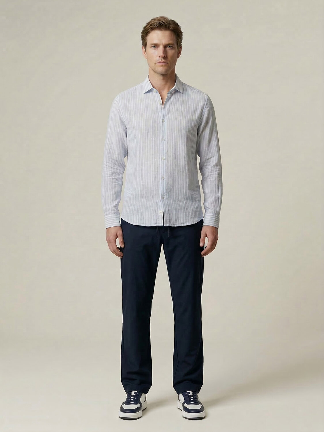 Mavi Keten Karışımlı Regular Fit Gömlek - 3