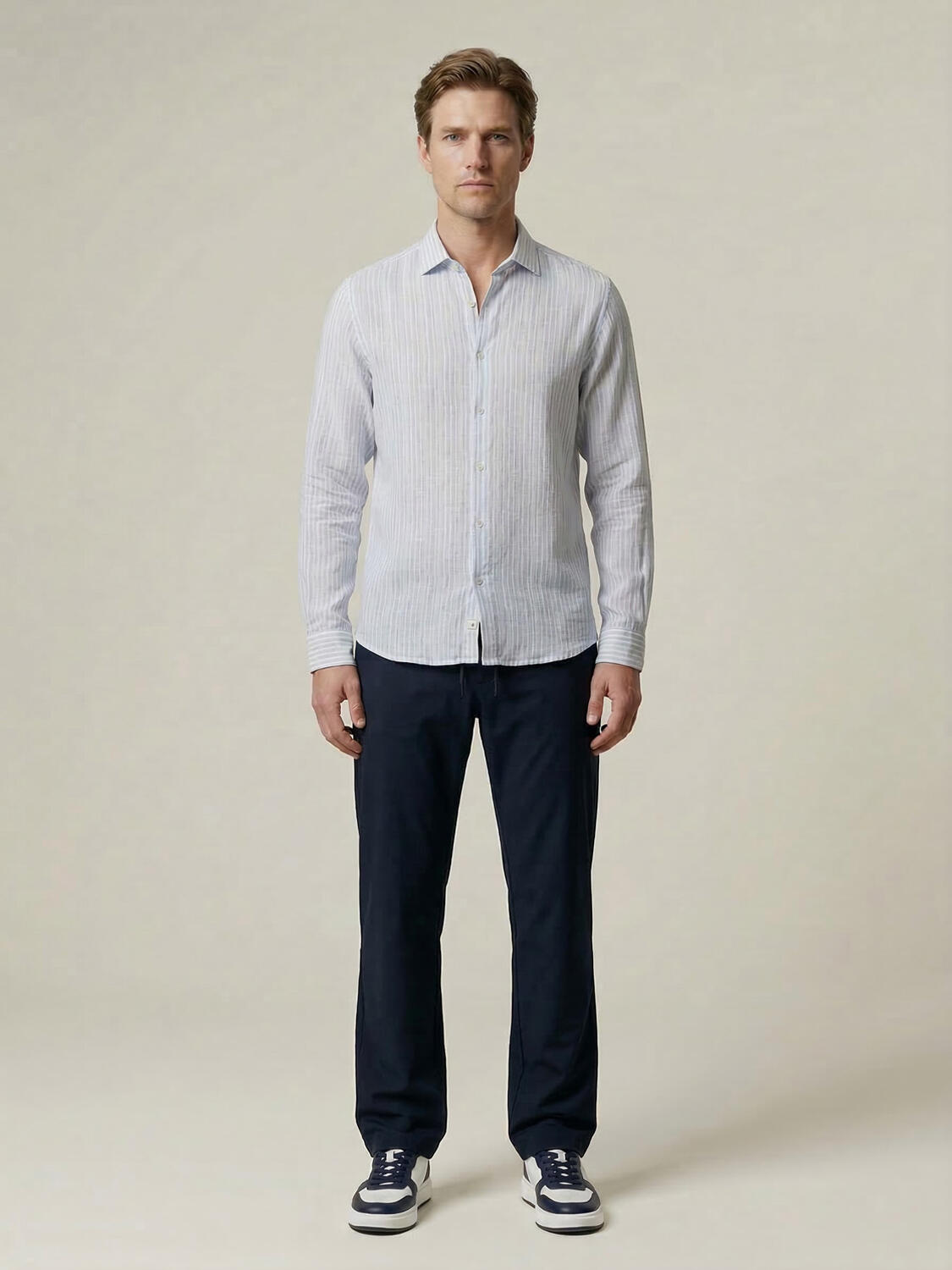 Mavi Keten Karışımlı Regular Fit Gömlek - 3