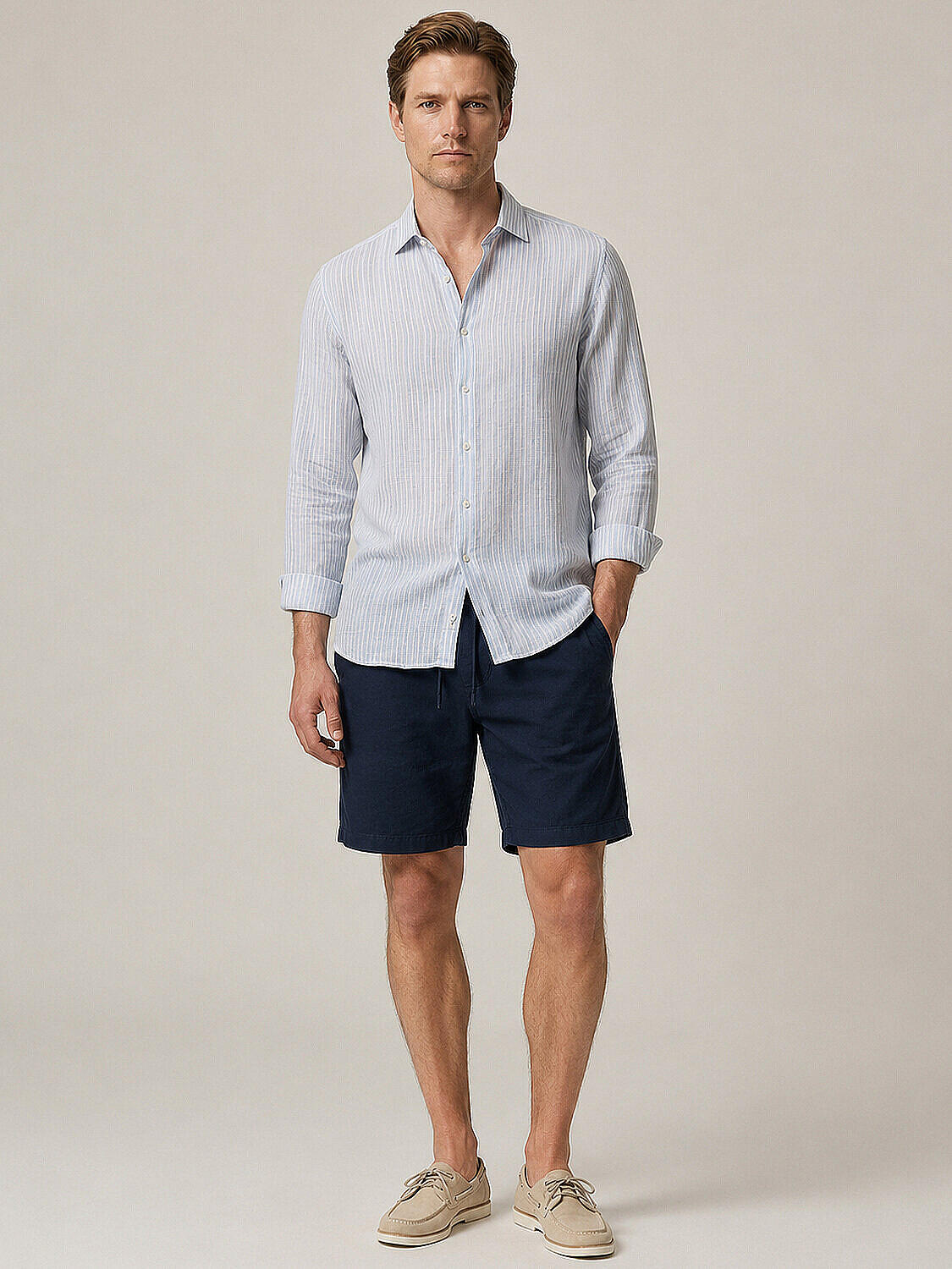 Mavi Keten Karışımlı Regular Fit Gömlek (2)